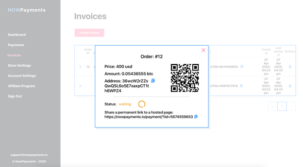 Crypto invoice