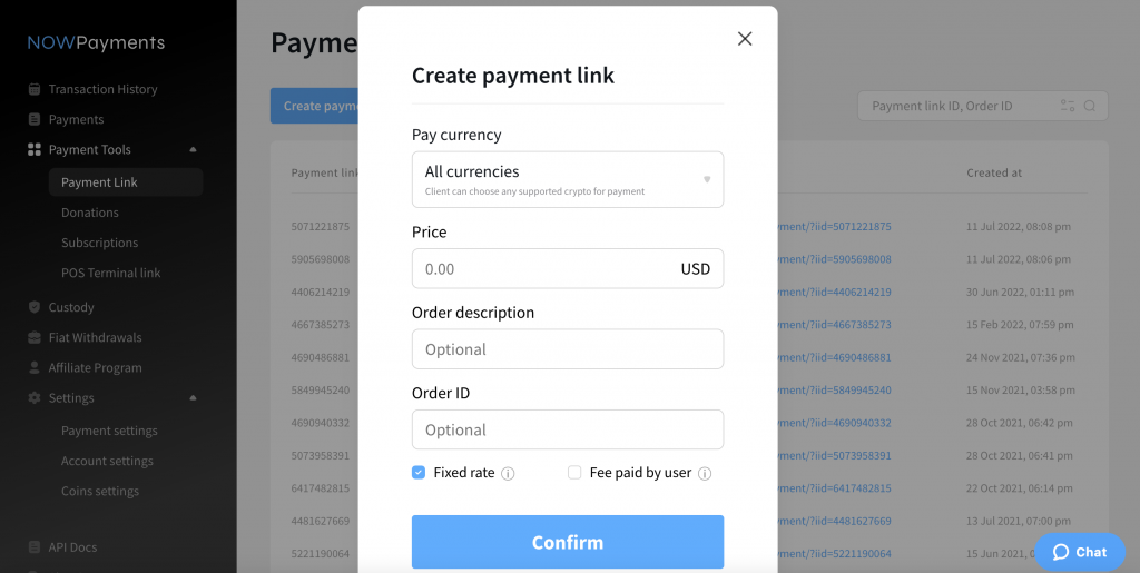 Fixed rate in crypto payment invoices