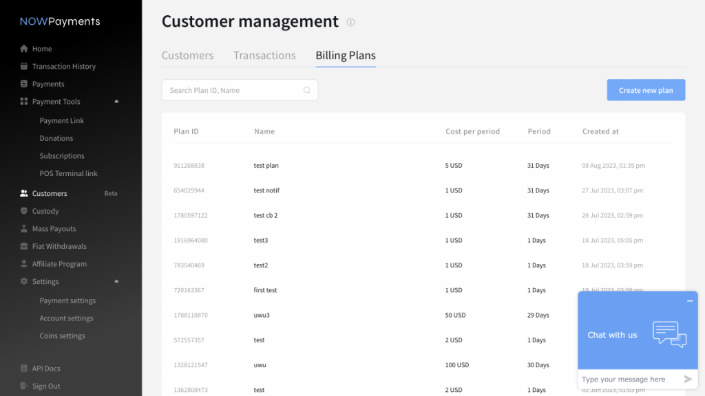 Customer Billing Plans